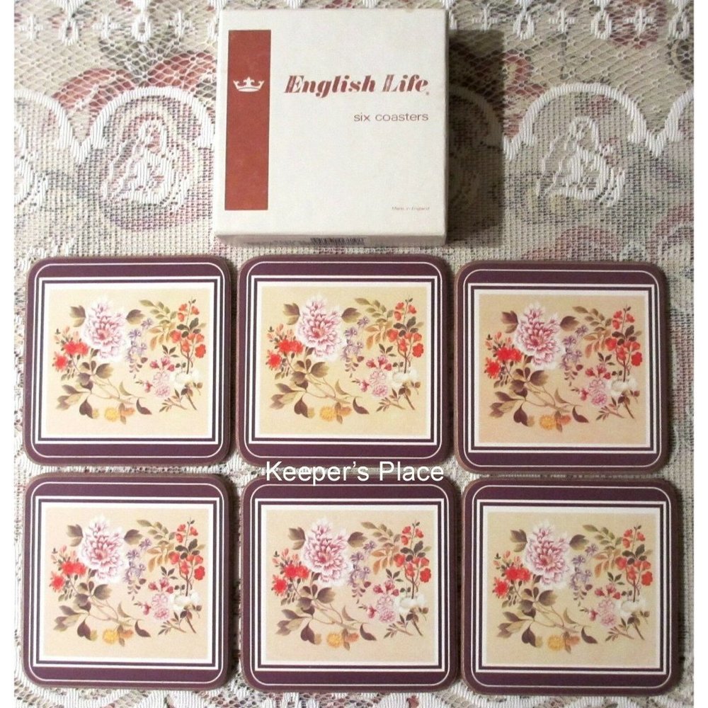 6 English Life Trellis Floral Cork Back Coasters